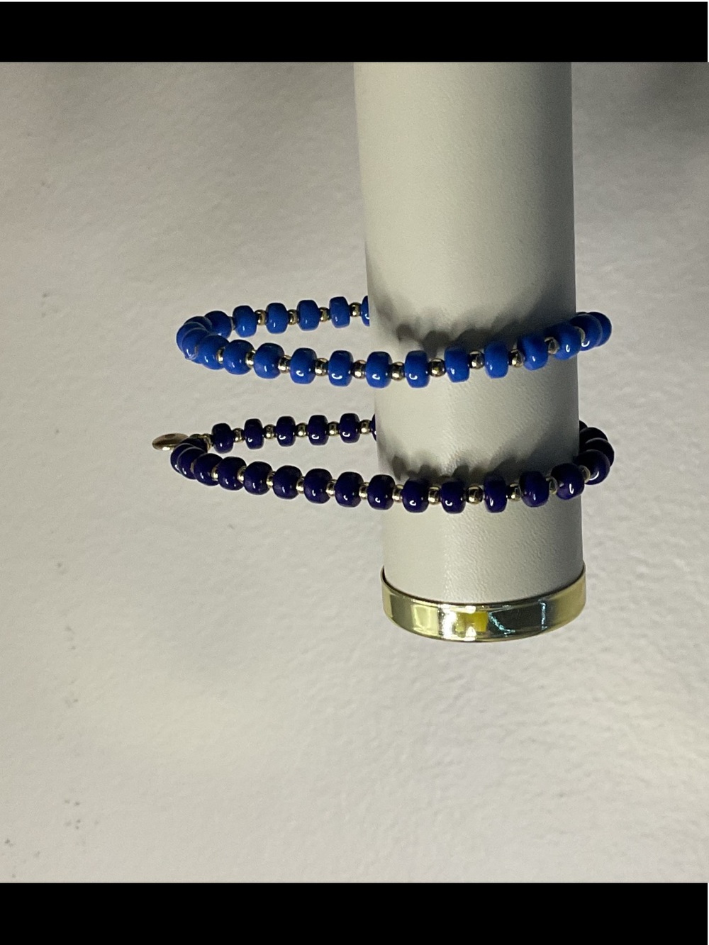 J. Crew Factory Blue and Navy Beaded Wrap Bracelet with Gold Accents